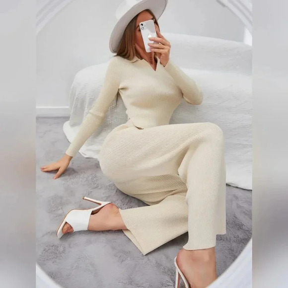 Modely Slit Hem Sweater & Knit Pants - Picture 1 of 6